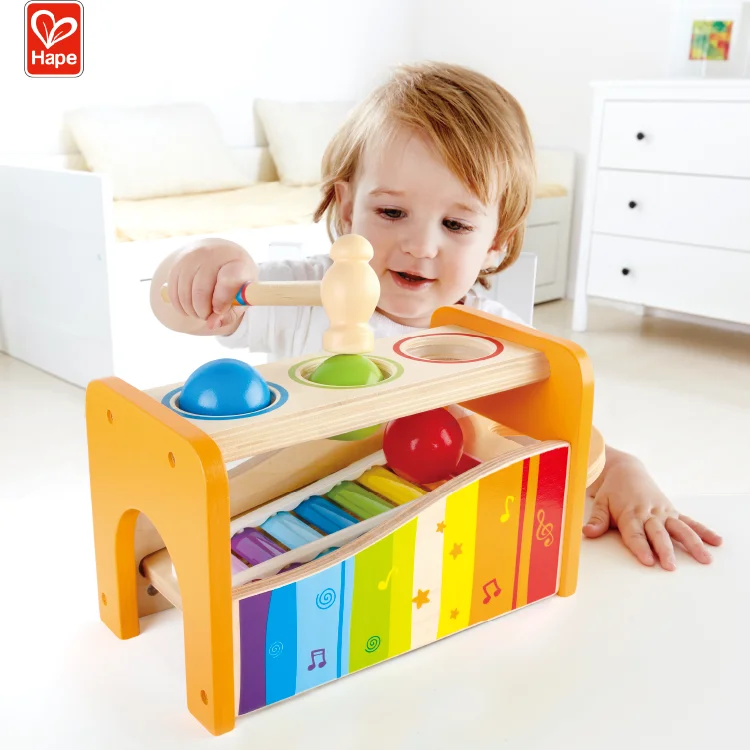 Ксилофон Hape Award прочная деревянная музыкальная игрушка молоток фунт скамейка с выдвижным ксилофоном для малышей