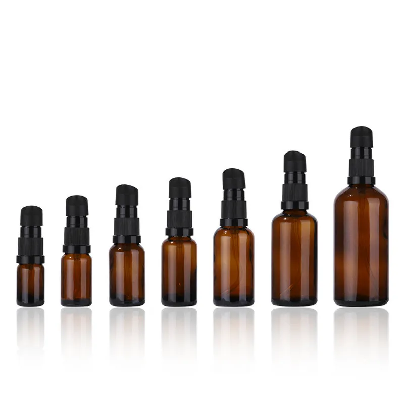 5ml 10ml 30ml 50ml 100ml Skin Care Serum Cosmetic Essential Oil Pump Glass Bottle With Black Lid