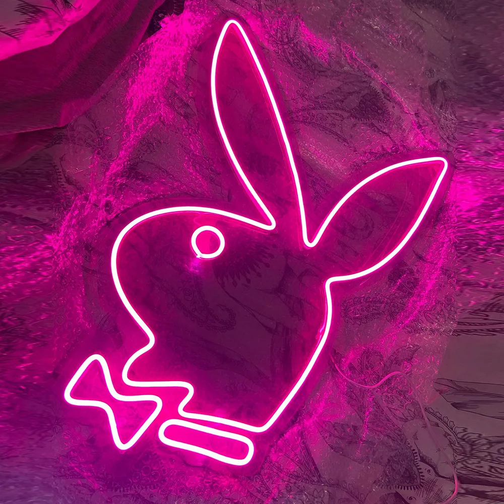 Custom Modeling Pink White LED neon sign acrylic board 12V bar party Rabbit sharp advertising indoor or outdoor decoration light