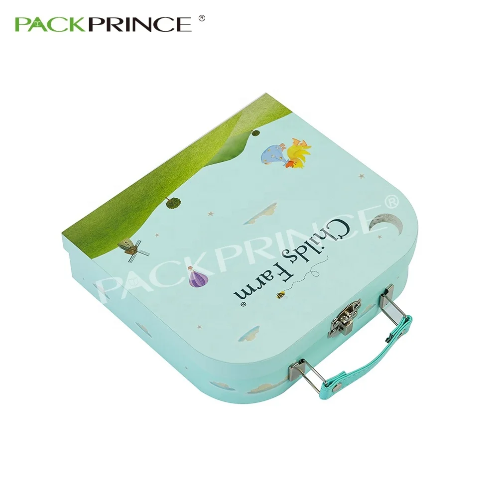 Wholesale Luxury ECO Friendly Mini Kids Rigid Paper Packaging Gift Box Cardboard Suitcase With Handle