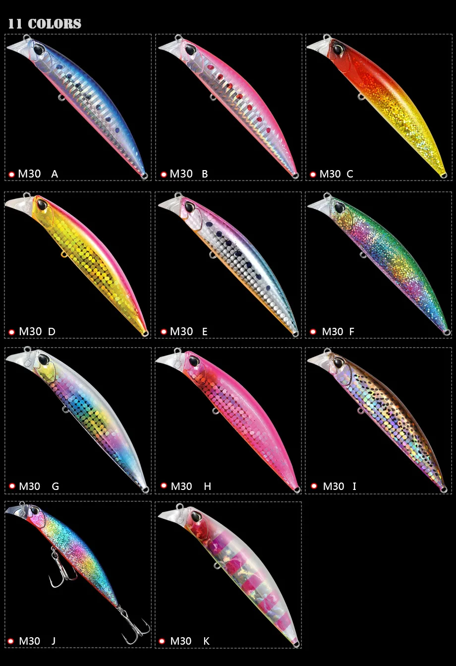 New Products 95mm 30g Lifelike 3D High Simulation Eyes Heavy Minnow Sinking Lures with Sharpended Hook