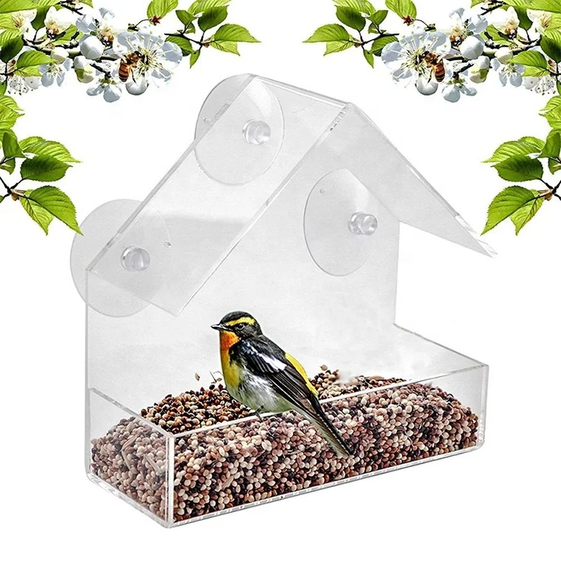 Best Price Outdoor Decoration Birds FOOD Feeder Clear Hanging Acrylic Window Bird Feeder