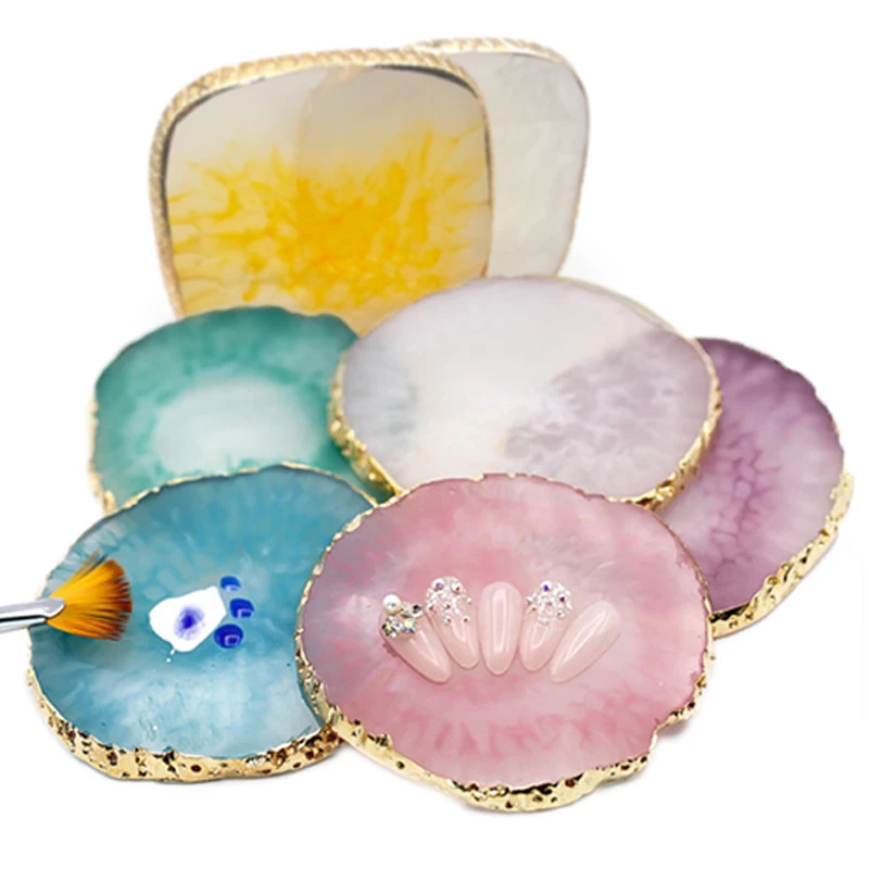 Supplier Crystal Tray Gold Round Plate Jade Natural Display Palette Nail Holder Art Stone Color Lash Polish Gel Resin Agate