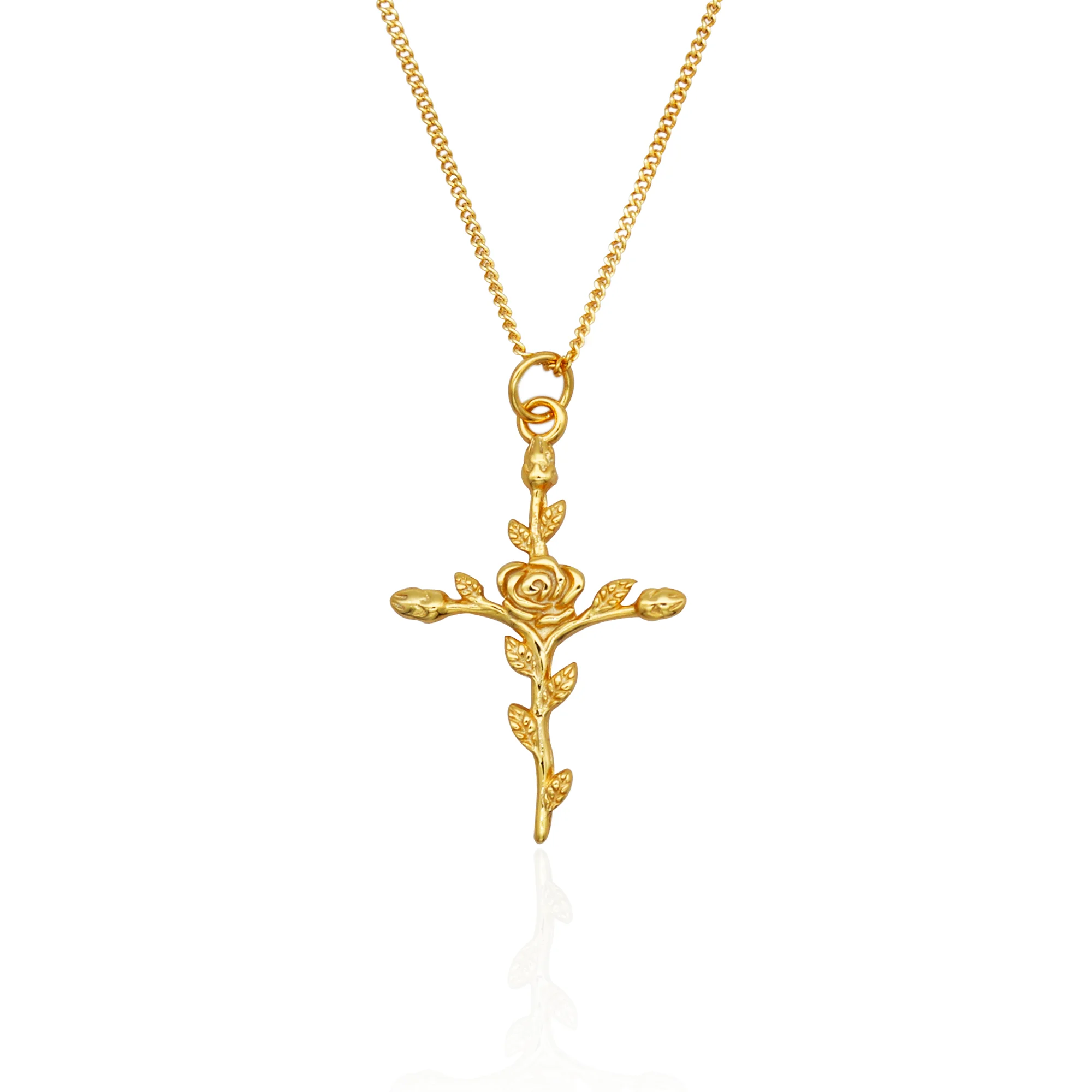 Chris April Latest design 925 silver gold plated sophisticated rose cross necklace