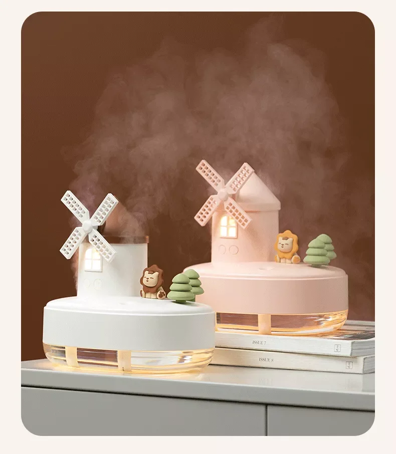 Портативный беспроводной увлажнитель воздуха с ночным освещением музыкальный мини-увлажнитель двойным распылителем вращающийся в виде мельницы новый