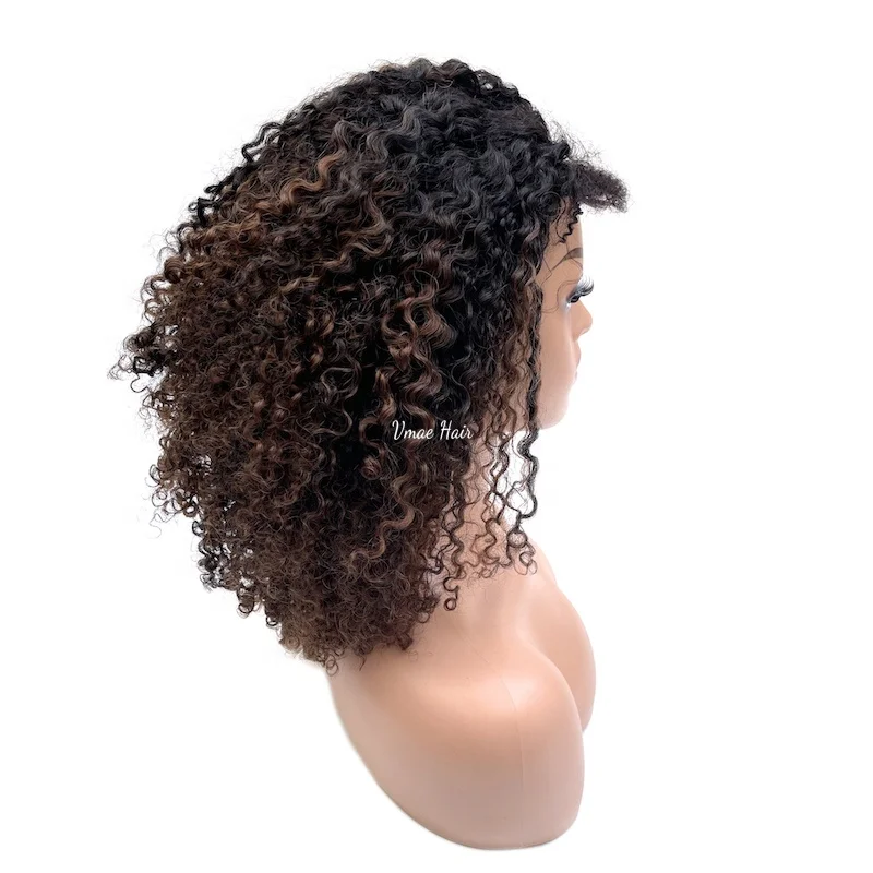 VMAE Virgin Balayage Color Curly Edge Afro Kinky Curly Coily Curls 44 55 HD Lace Closure Frontal Base Human Hair Wig Black Women