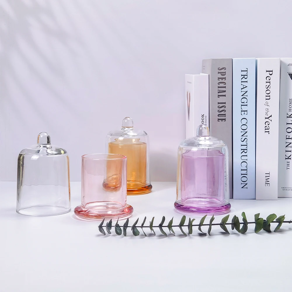 Wholesale Colorful 200ml 370ml domed cloche bell shaped glass candle jar