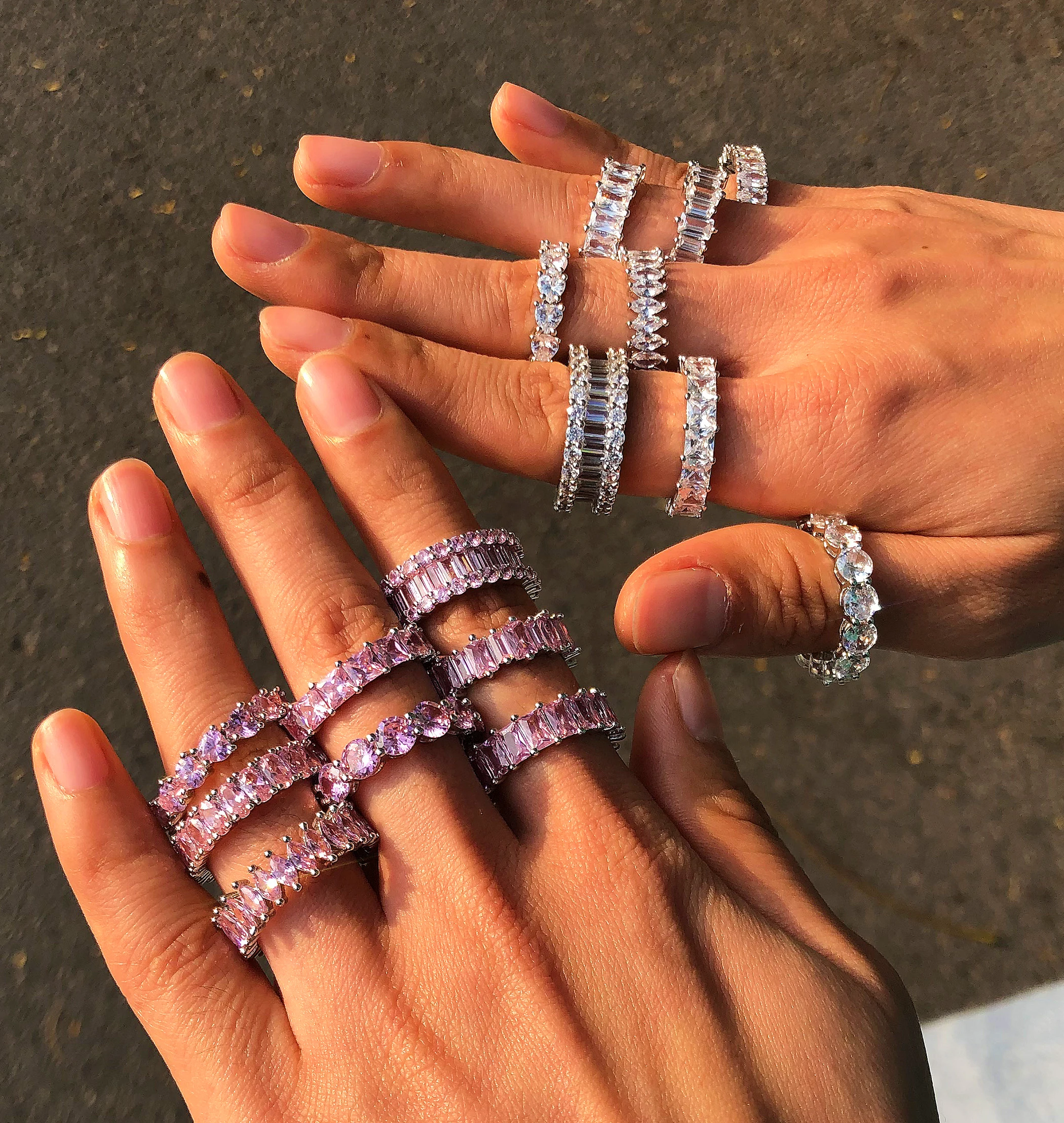 
New arrival Adjustable Fashion Crystal Baguette Rings Women Iced out Classic Finger Zodiac Moissanite Diamond Eternity Ring 