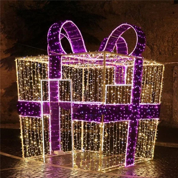 Outdoor Christmas Holiday Landscape Lighting Large LED Christmas Gift Box for Shopping Mall Street Park Holiday Decoration