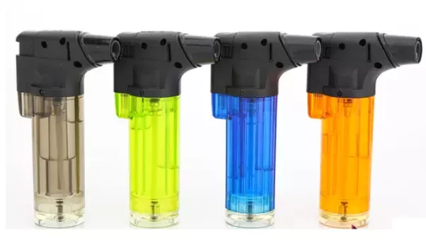 torch flame electric jet transparent refillable butane cigarette lighter