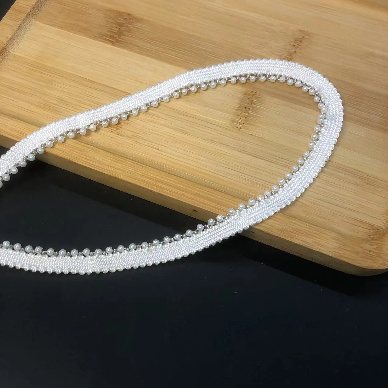 White Fabric Handmade Sewing Craft Material Cloth Pearl Beaded Lace Ribbon Tape Trim For Garment