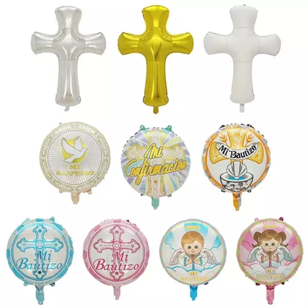 Spanish Baptism Mi Bautizo Globos Prima Comunion Holy Communion Candle For Party Decoration Baby Shower Cross Balloon