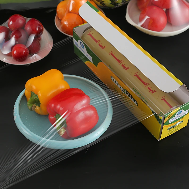 Food Grade PVC Stretch Cling Film Clear Plastic Roll for Supermarket Food Wrapping PVC Cling Film Wrap 10/12mic 1500m Jumbo Roll