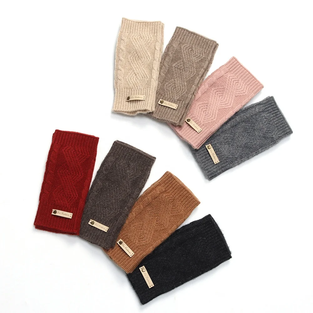custom women winter warm pure cashmere knit fingerless gloves fashion ladies outdoor snow thermal cashmere mitten gloves