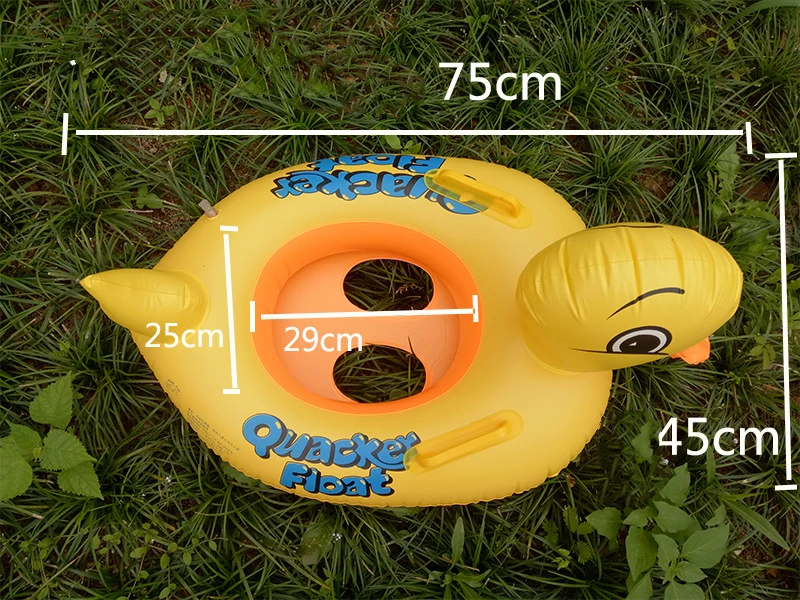 instock customized Baby yellow duck inflatable sitting swimming ring with handle for kids