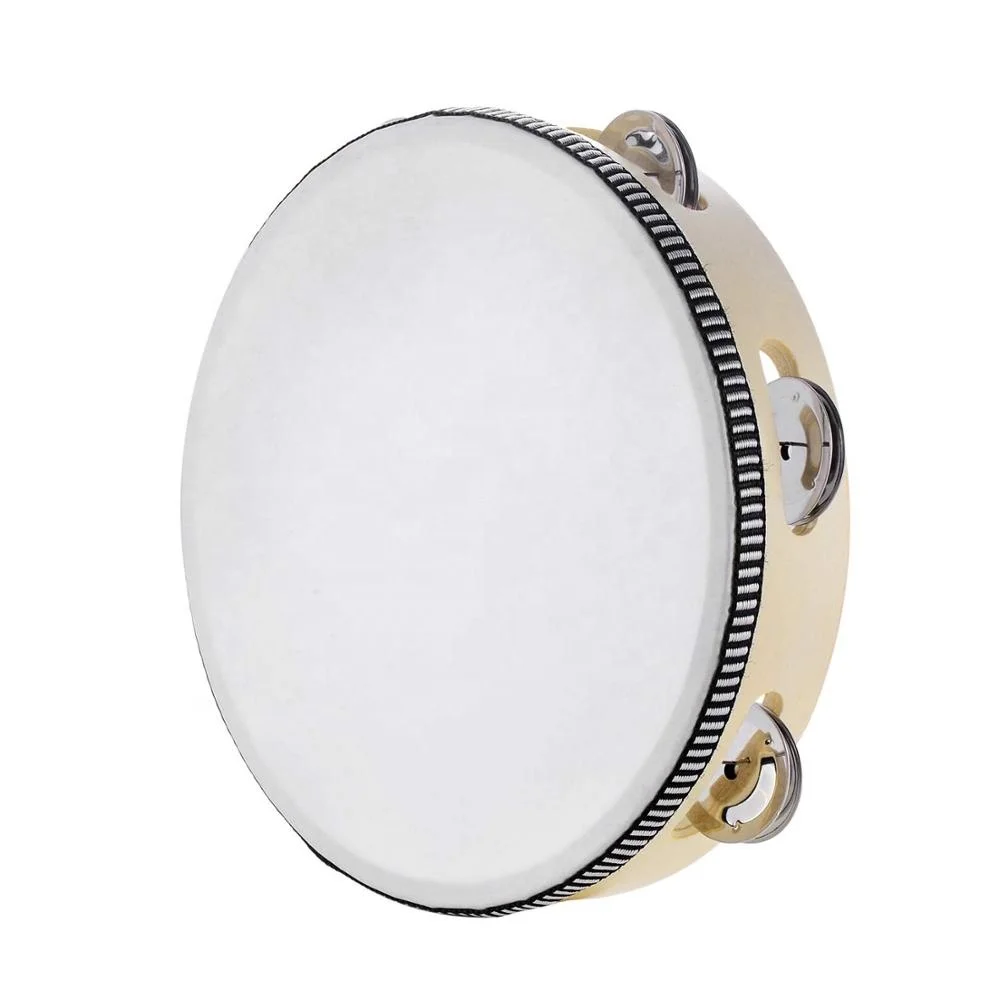 Tambourine for Church 8 inch Hand Held Drum Bell Birch Metal Jingles Percussion Musical Educational Toy Instrument for KTV Party