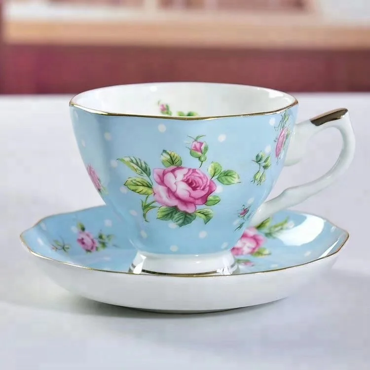 Floral Tea Cups Bone China Tea Porcelain Cups and Saucers Set with Gift Box