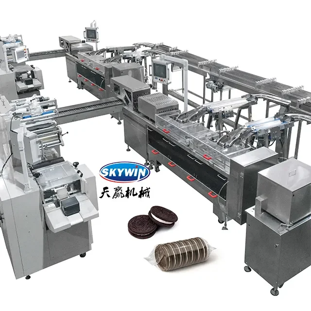 Full Automatic Biscuit Stacking Feeding Creaming Biscuits Counting And Edge Packing Machine Sandwich Biscuit Making System