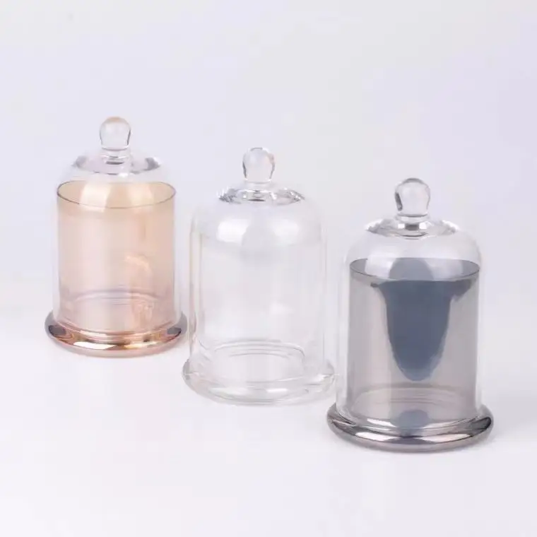 Wholesale Wedding Decor Luxury Clear Multiple Color Crystal Candle Jar Glass Cloche Bell Dome Candle Jars In Bulk