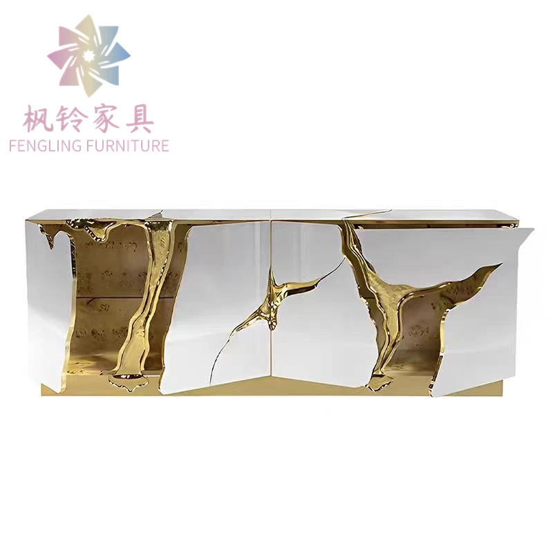 Italian Luxury High-End Modern Custom OEM Stainless Steel Villa Storage Drawers Console Buffet Cabinet Table CT024