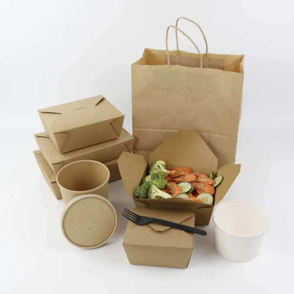 Grease Resistant Disposable Storage Kraft Lunch Meal Take Out Containers Sustainable Fast Food Cardboard Packaging Paper Boxes