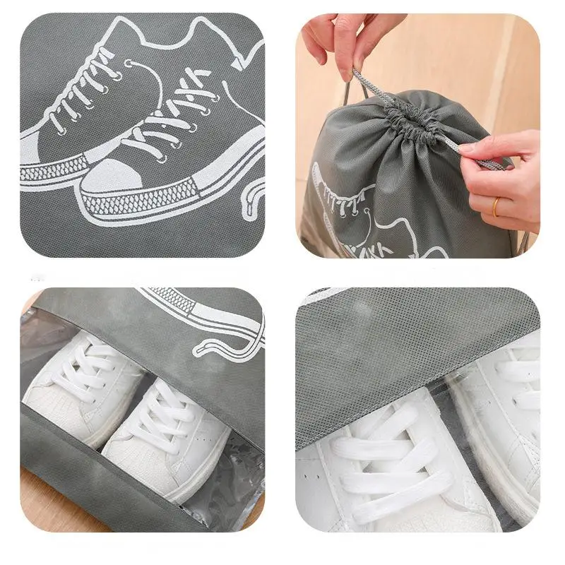 High Quality Travel Shoe Storage bag smell proof bag for shoes non woven fabric drawstring dust bag for shoe clothes cosmetics.