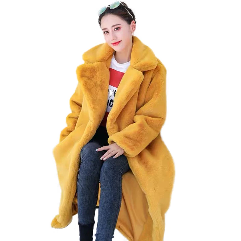 OEM Service Custom Women Winter Faux Rabbit Fur Jacket Cheap Faux Fur Trench Coat for Girls
