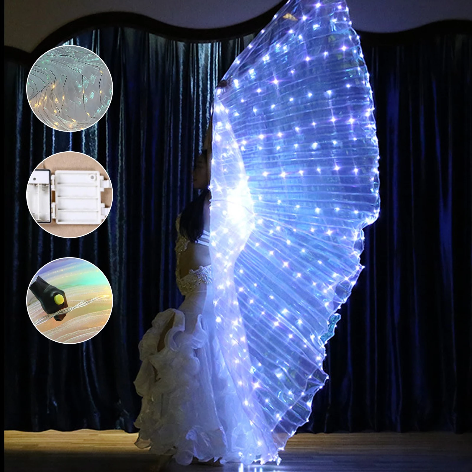 Belly Dance Glow Angel Dance Wing with Sticks Glow Light Up Belly Dance Costume for Adults Child for Xmas Carnival Halloween