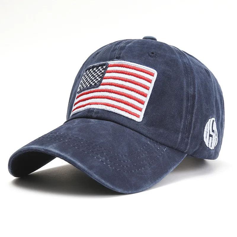AliExpress eBay Hot Sale Denim Washed Baseball Hat Cotton 6 Panel American Flag Brimless Baseball Cap