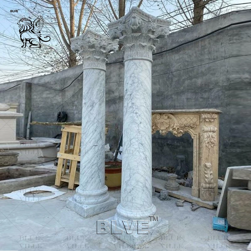 BLVE Western Style House Building Decorative Modern Design Natural Stone Circular Pillars Marble Roman Columns