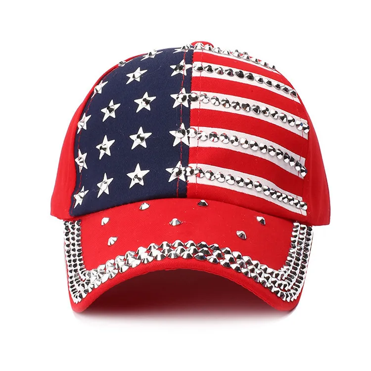 Bling Bling Rhinestone Denim Cap Custom Logo Baseball Caps Diamond Trucker Hat Vintage American Flag Rhinestone Baseball Cap