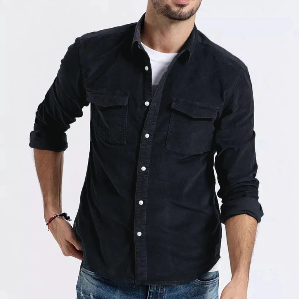OEM Long Sleeve Two Flaps Pockets Slim Fit Corduroy Shirt For Men