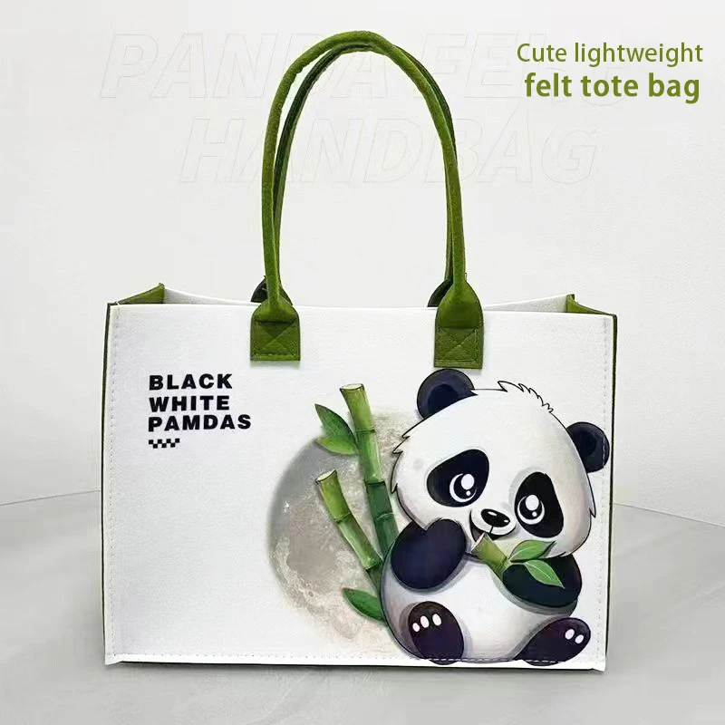 Wholesale Panda style Custom printed logo women tote bag wool felt ladies shopping shoulder bag handbag