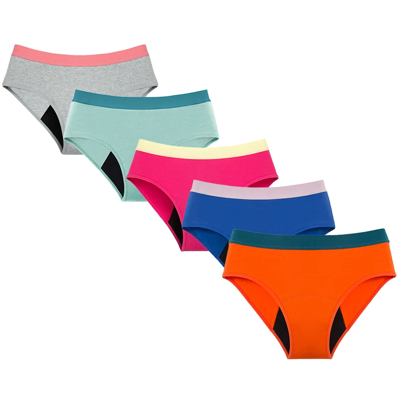 12-18 Teenagers 6 Colors Contrast Pure Cotton Physiological Underwear Front Back Menstrual Leak-Proof Girls Menstrual Underwear