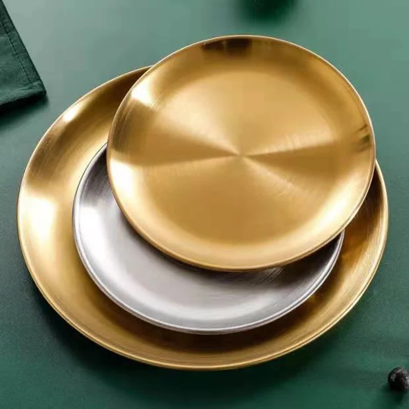 Оптовая продажа, европейский стиль, корейский кухонный диск из нержавеющей стали, утолщенная круглая плоская тарелка для барбекю для домашнего ресторана