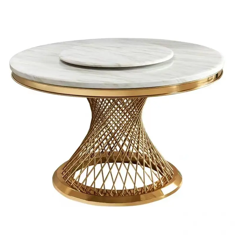 New design Glass round table for wedding and event stainless steel wedding table gold luxury golden dining table