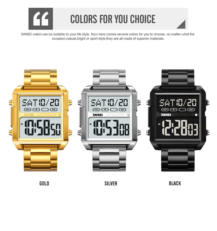 SKMEI #2299 PC case cheap version of 1584 chrono steel band Japanese battery long life man digital watch