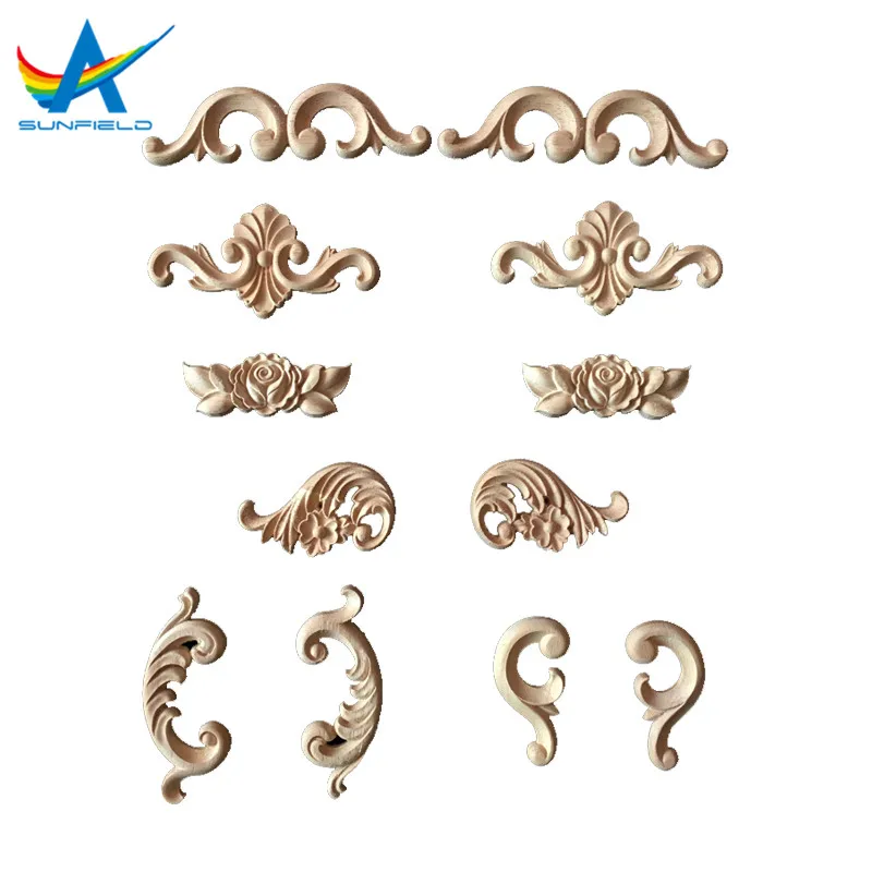 Customized wood carved appliques onlays wood decorative corner onlays wood carving appliques in carving crafts