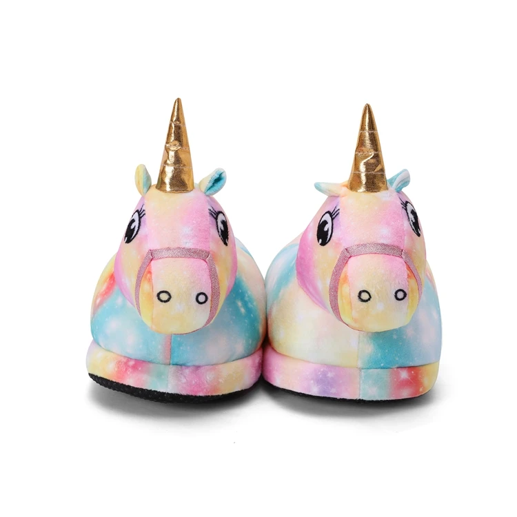 
Hot Sale Cute Cozy Indoor Bedroom Woman Slipper Rainbow Unicorn Plush Slippers 