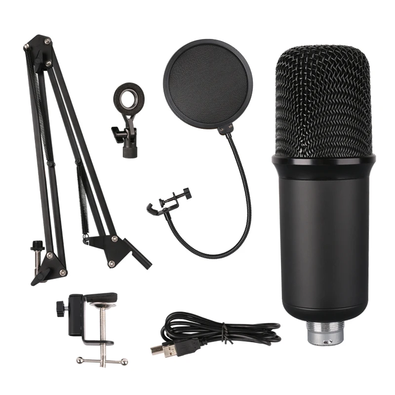 Professional  Usb Condenser Microphone With Arm Stand Mic For Pc Suitable Studio Recording Singing
