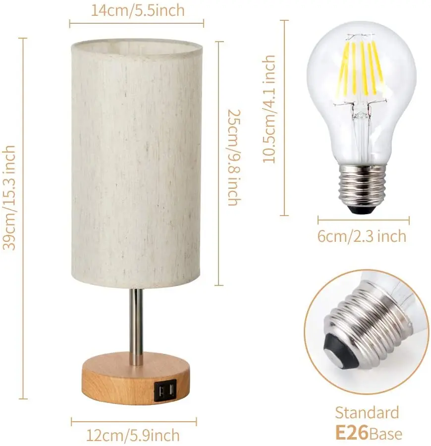 Touch Switch Double Usb OutputPopular Modern Style Wooden Table Lamp Holder Base Touch Control Table Lamp