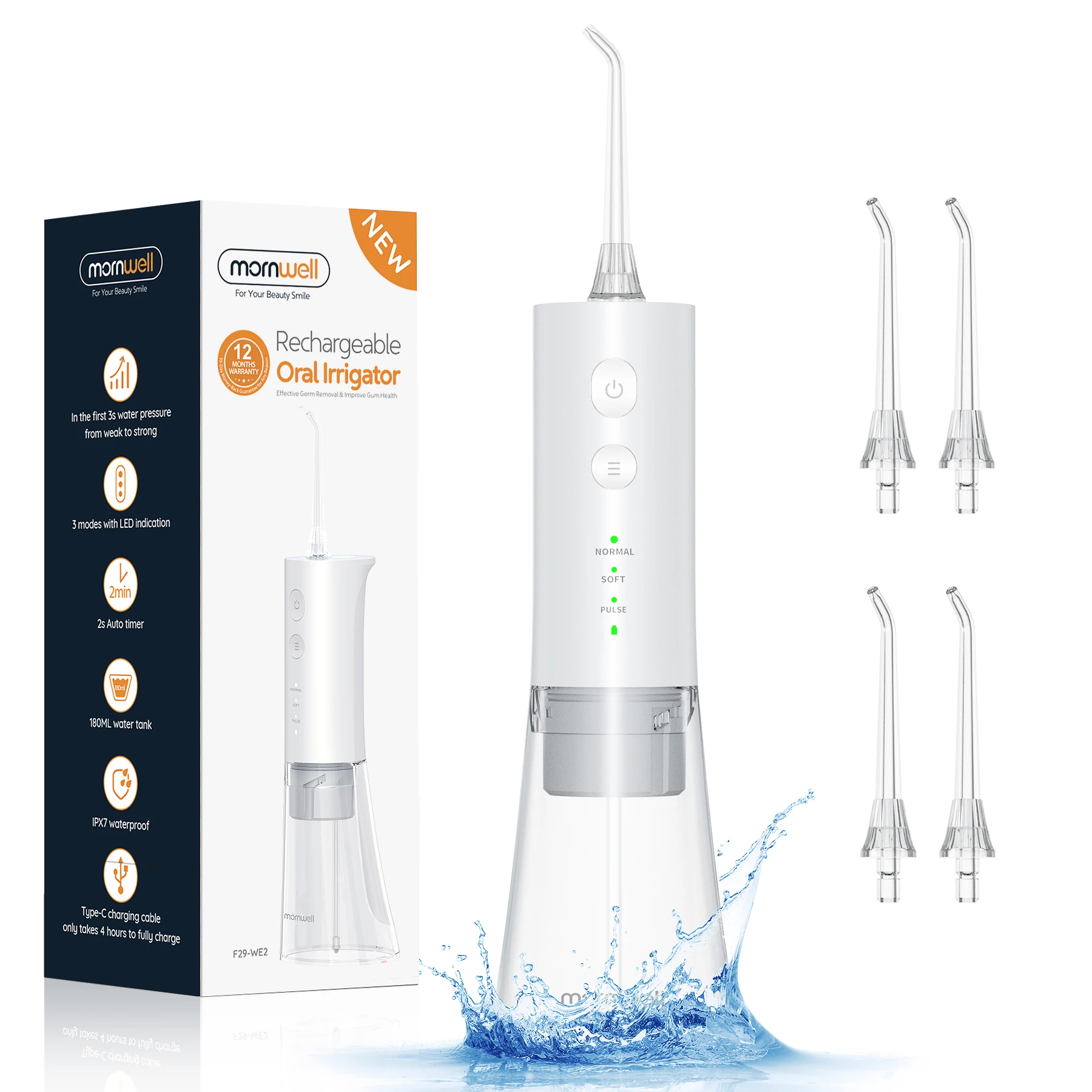 Mornwell 2022 Portable Cordless Teeth Cleaning Dental Oral Irrigator Water Floss Water Pick Flosser