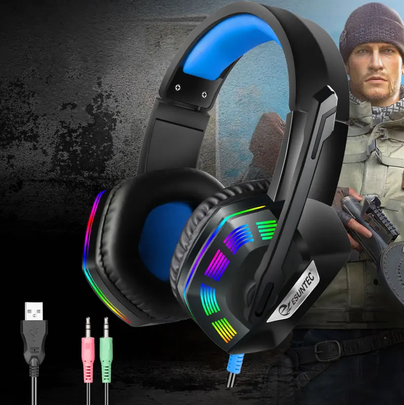 2022 New gaming earphones headsets USB wired headset comfortable noise canceling Gaming headphone with Mic and LED backlight, M1