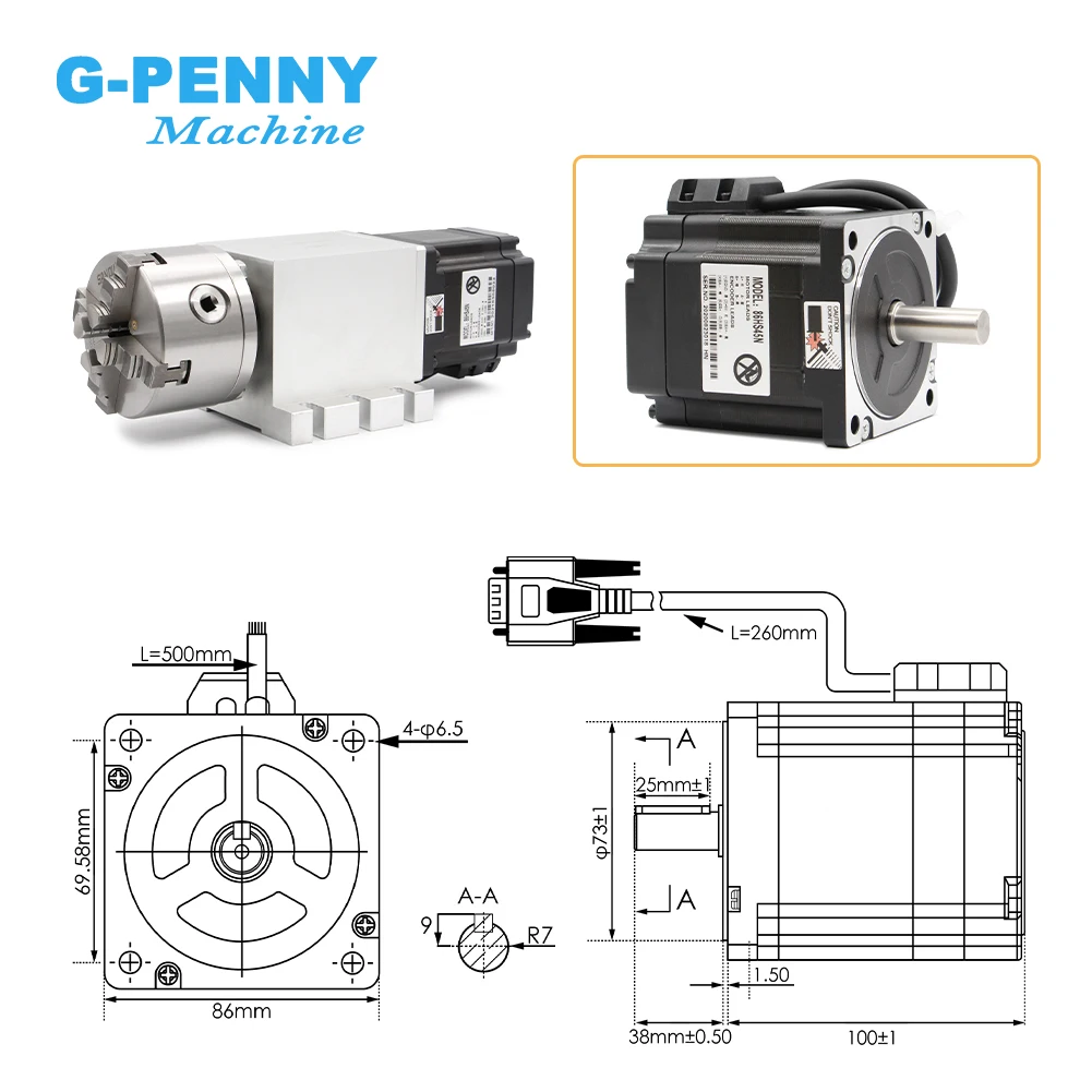NEW! 4th Axis 3Jaw 100mm CNC dividing head/Rotation Axis/A axis kit NEMA34 86HS45N 4.5N.m & HBS86H Closed loop stepper