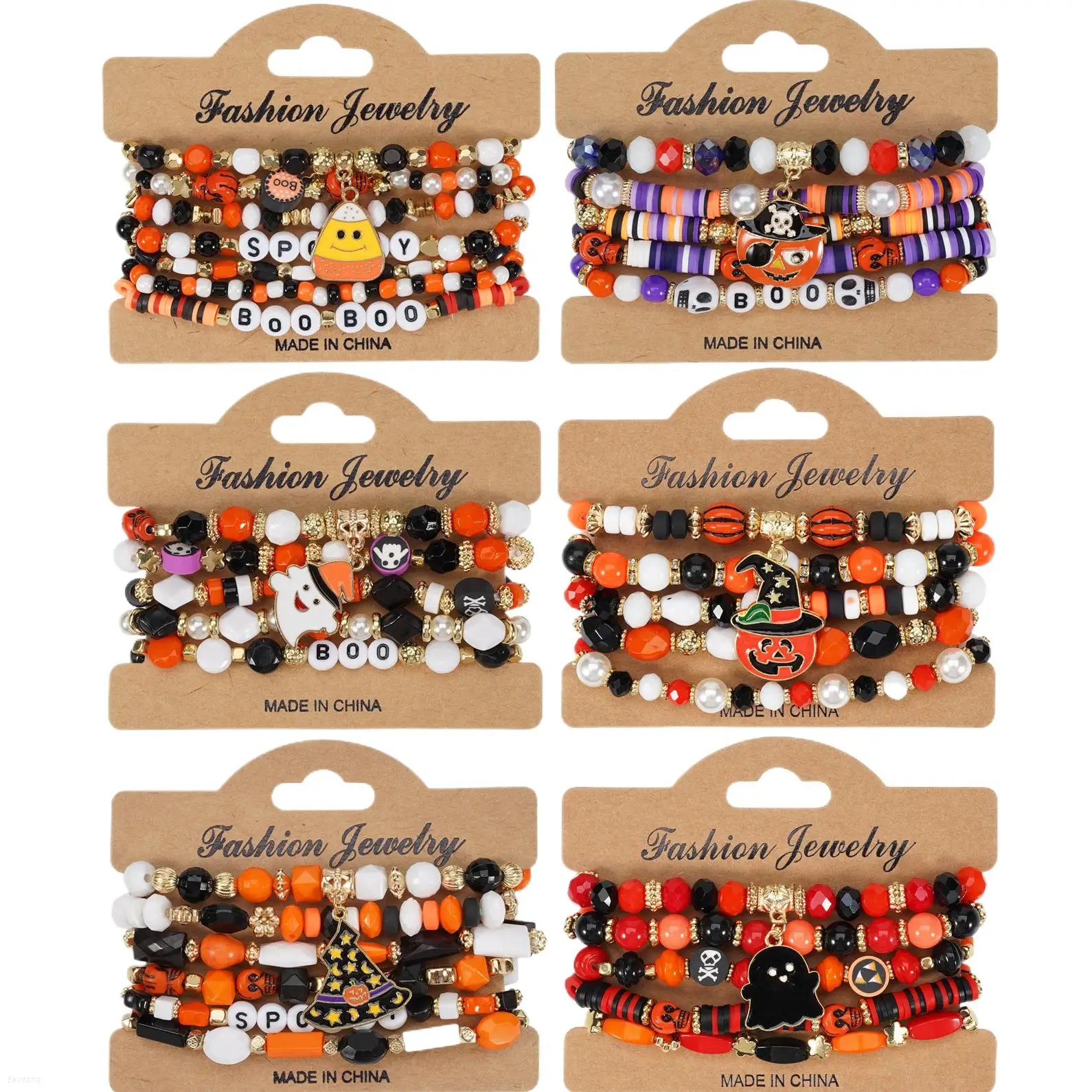 FM Halloween bracelet Corn Kernels Pirate Ghost Pendant Polymer clay beaded party holiday