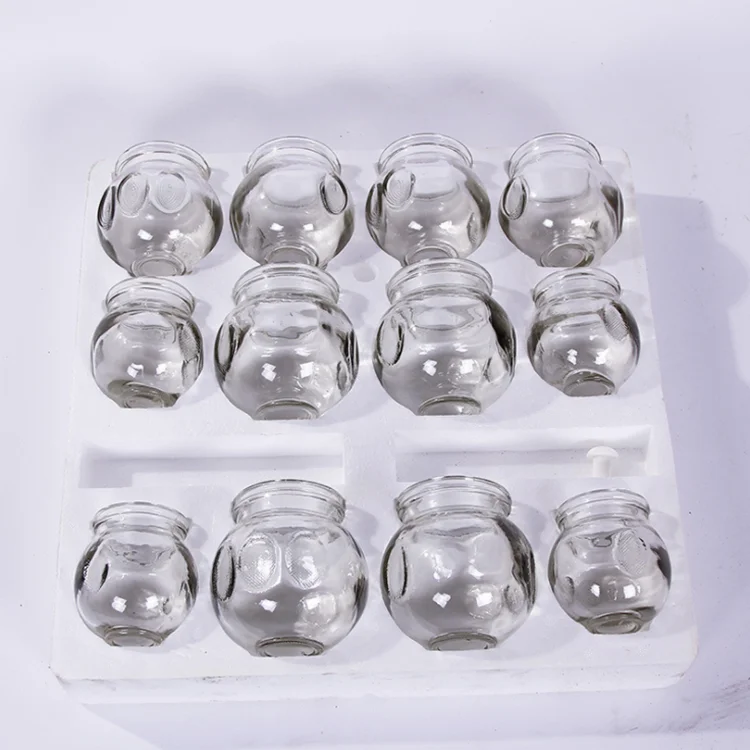 12 Pieces Glass Fire Cupping Jars Vacuum Cupping Glass Fire Cupping Jars with Finger Grips