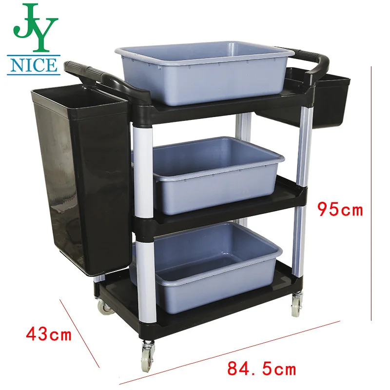 Three Deck Plastic Restaurant Car Commercial Service Mobile Food Carts Foodtruck Black Three-layer Plastic Dining Car