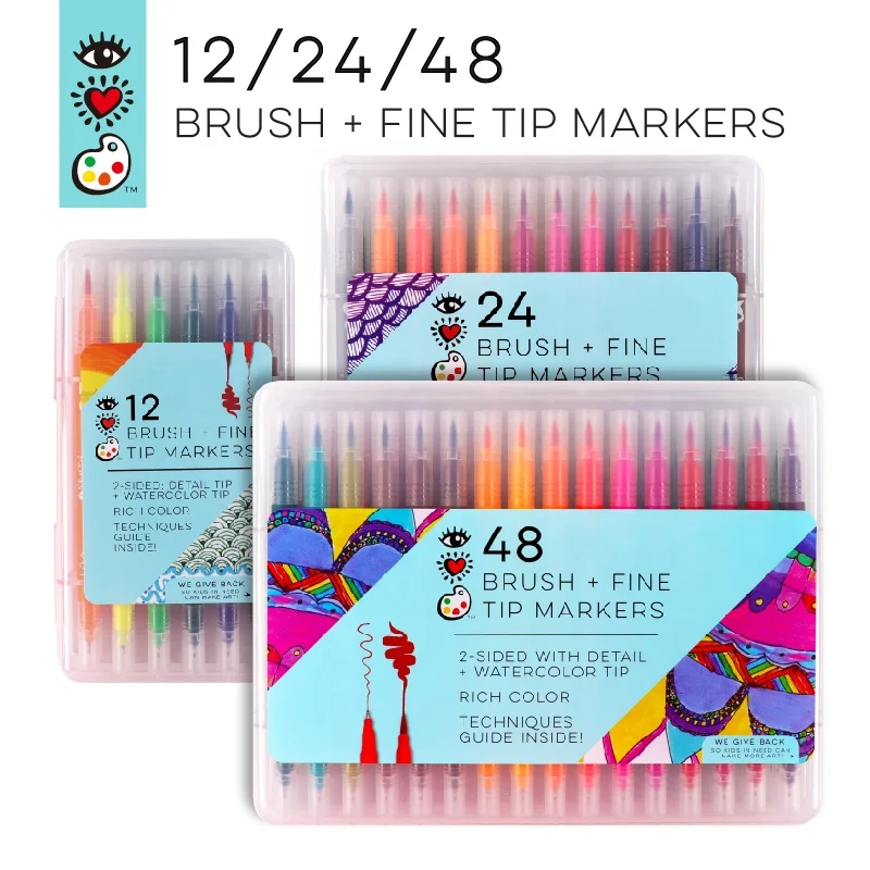 Water based ink 48 colors dual tip brush marker pen