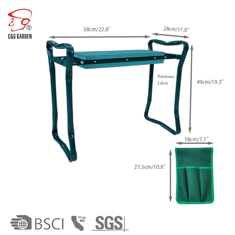 Folding Garden Kneeler Bench Stool Heavy Duty Kneeling Pad and Seat with Tool Pouch