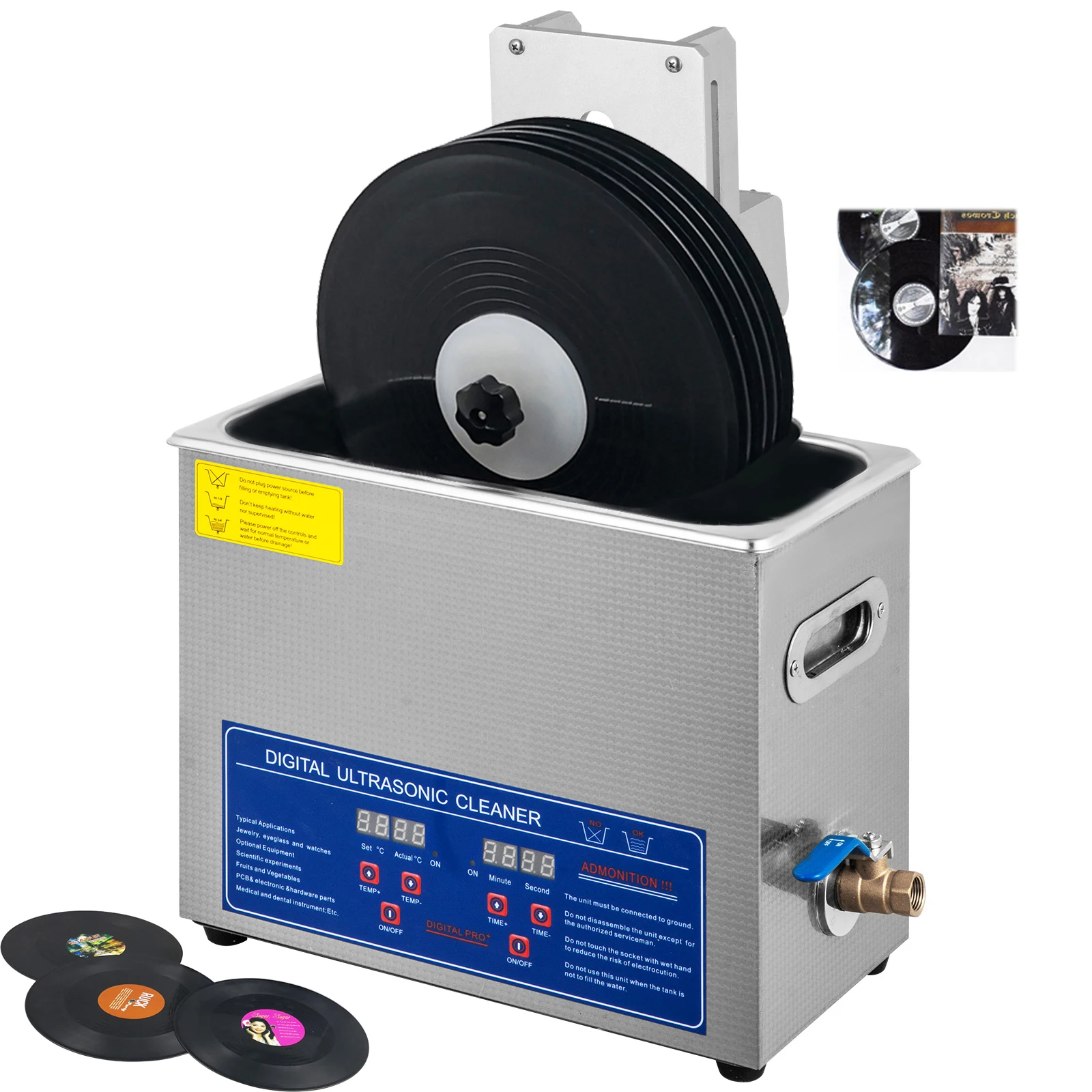 Стоматологический Ультразвуковой очиститель 6 л, ультразвуковая машина для чистки виниловых пластин, полный комплект с сушильной стойкой из нержавеющей стали